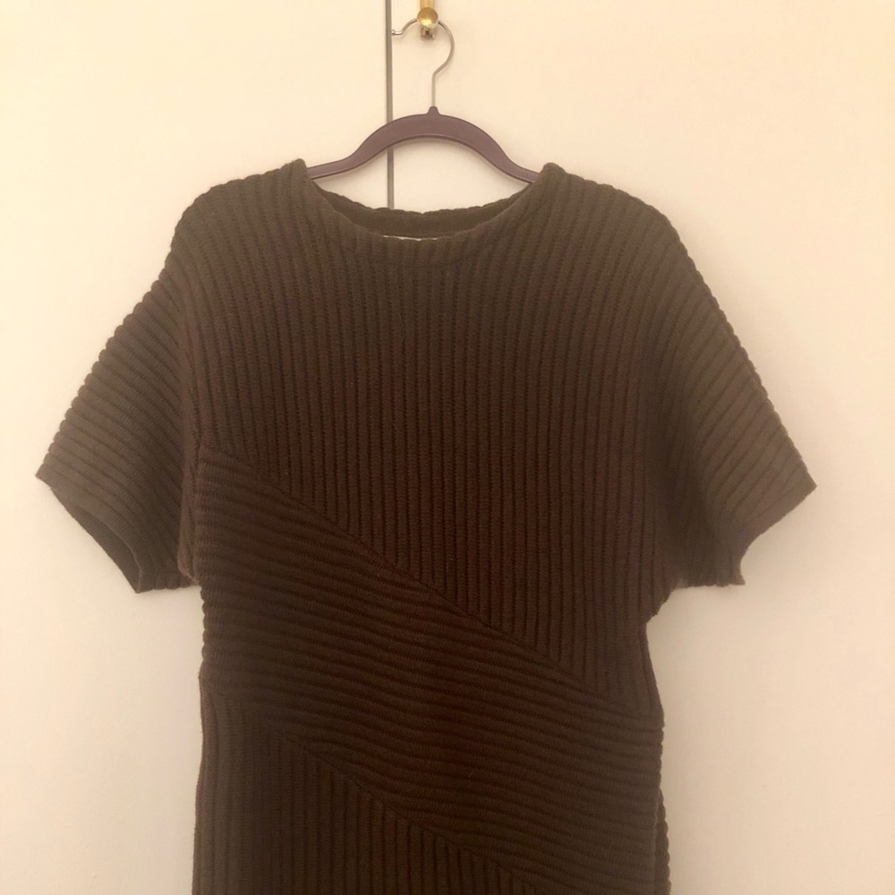 ASTR Brown Ribbed Knit Kimomo Sleeve Tunic Dress